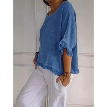 Women’s Ruffle Hem Blouse – Relaxed Half-Sleeve Top for Spring and Summer Wear