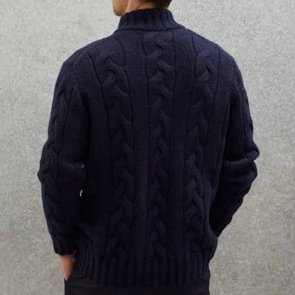 Men’s Cable-Knit Zip Cardigan – Stand-Collar Long-Sleeve Sweater with Textured Knit for Smart Casual Layering