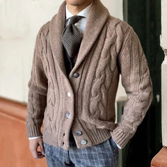Men’s Cable-Knit Shawl Collar Cardigan – Button-Front Sweater with Textured Knit for Smart Casual Layering