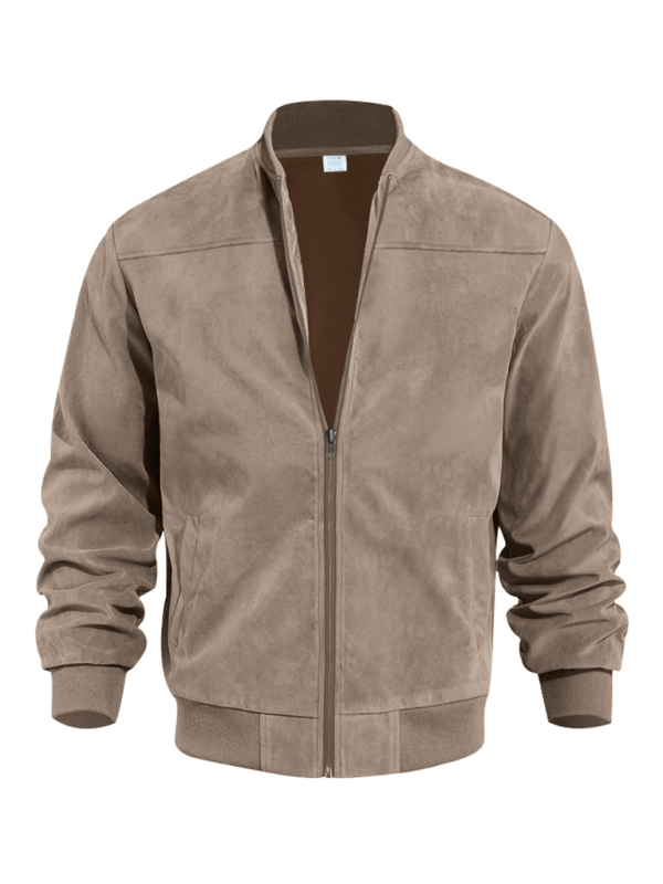 Men’s Suede Bomber Jacket – Minimal Zip-Front Layer with Ribbed Trims