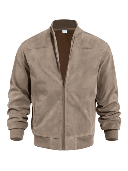 Men’s Suede Bomber Jacket – Minimal Zip-Front Layer with Ribbed Trims
