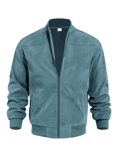 Men’s Suede Bomber Jacket – Minimal Zip-Front Layer with Ribbed Trims