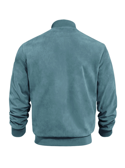 Men’s Suede Bomber Jacket – Minimal Zip-Front Layer with Ribbed Trims