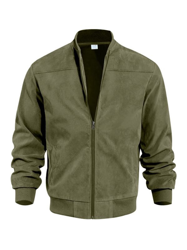 Men’s Suede Bomber Jacket – Minimal Zip-Front Layer with Ribbed Trims