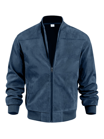 Men’s Suede Bomber Jacket – Minimal Zip-Front Layer with Ribbed Trims