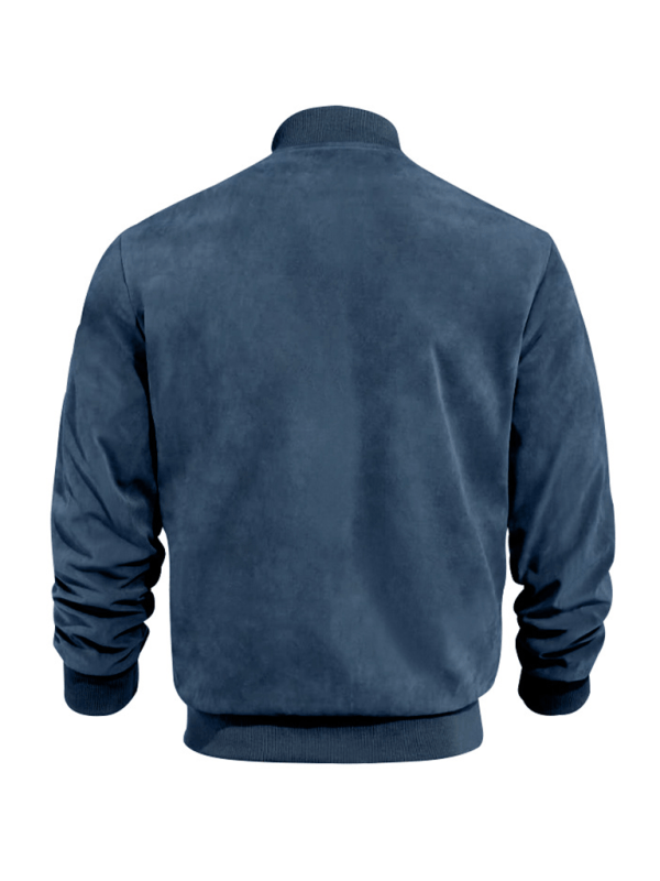 Men’s Suede Bomber Jacket – Minimal Zip-Front Layer with Ribbed Trims