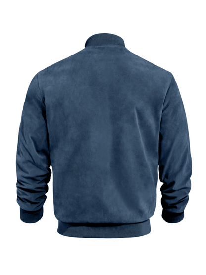 Men’s Suede Bomber Jacket – Minimal Zip-Front Layer with Ribbed Trims