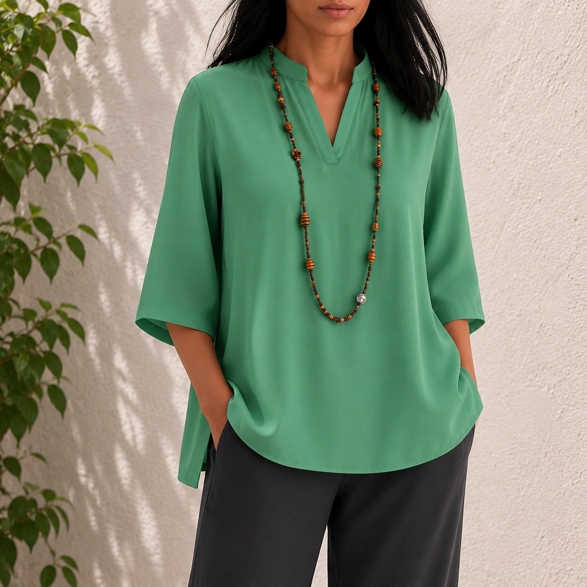 Women’s Lightweight V-Neck Blouse – Relaxed Summer Top for Everyday Wear