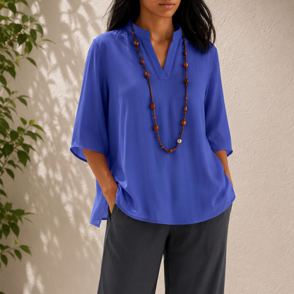 Women’s Lightweight V-Neck Blouse – Relaxed Summer Top for Everyday Wear