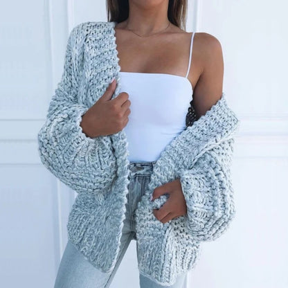 Women’s Chunky-Knit Cardigan – Open-Front Cardigan with Wide Sleeves