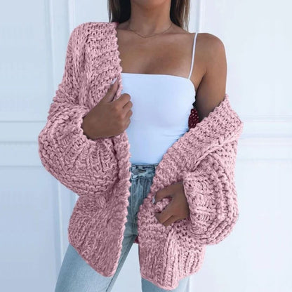 Women’s Chunky-Knit Cardigan – Open-Front Cardigan with Wide Sleeves