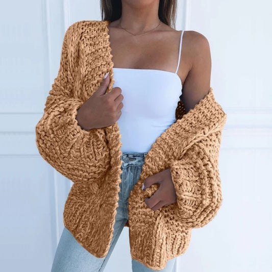 Women’s Chunky-Knit Cardigan – Open-Front Cardigan with Wide Sleeves