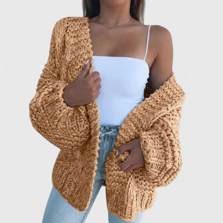 Women’s Chunky-Knit Cardigan – Open-Front Cardigan with Wide Sleeves