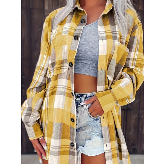 Women’s Oversized Flannel Shirt – Relaxed Checked Layer for Autumn and Winter Wear