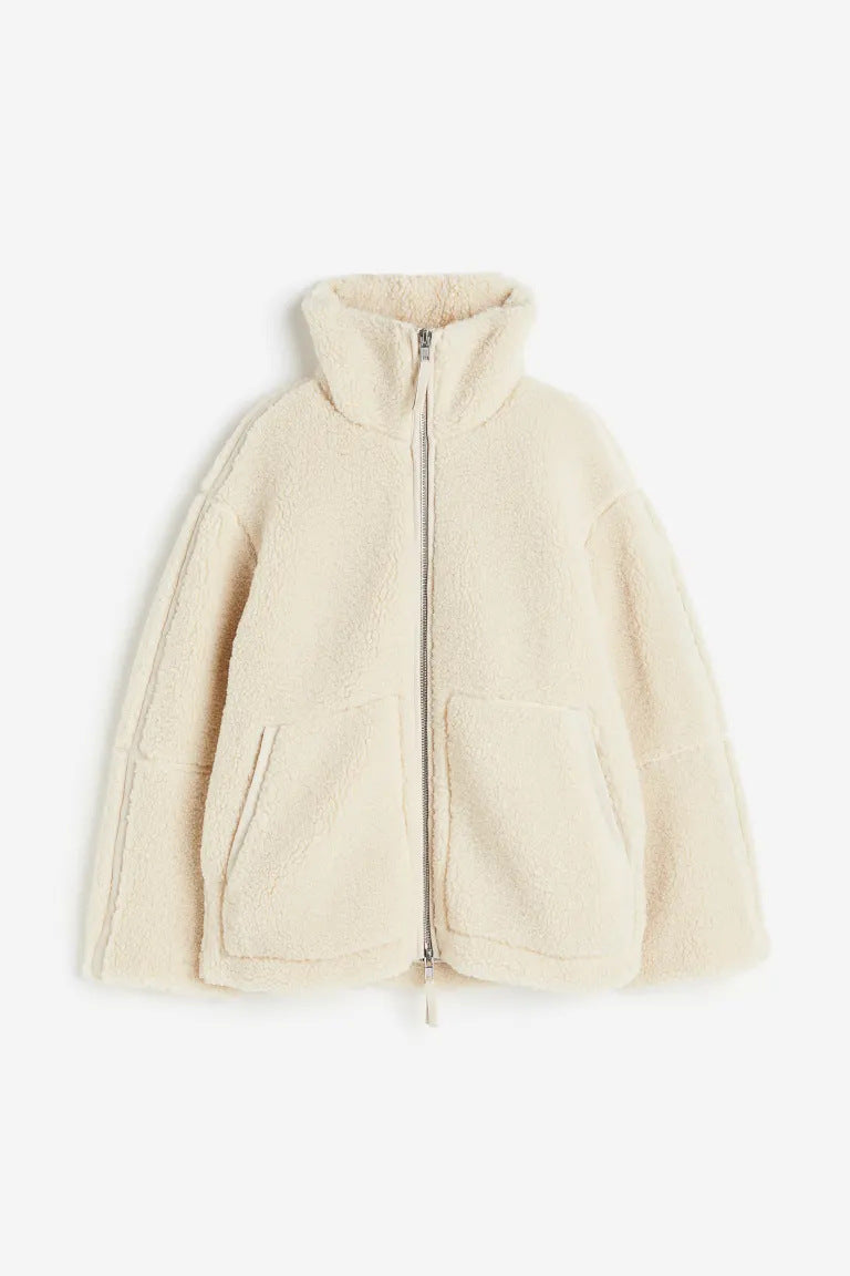 Women’s Oversized Teddy Coat – Lapel Collar with Large Patch Pockets