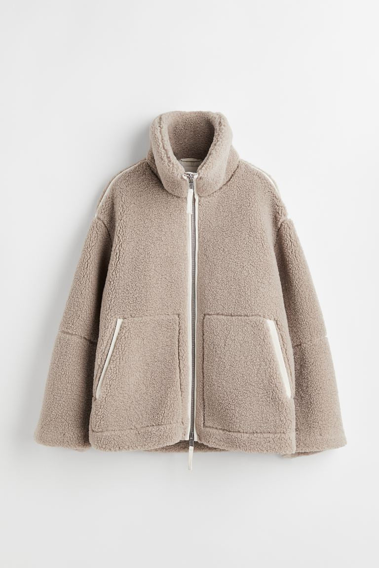 Women’s Oversized Teddy Coat – Lapel Collar with Large Patch Pockets