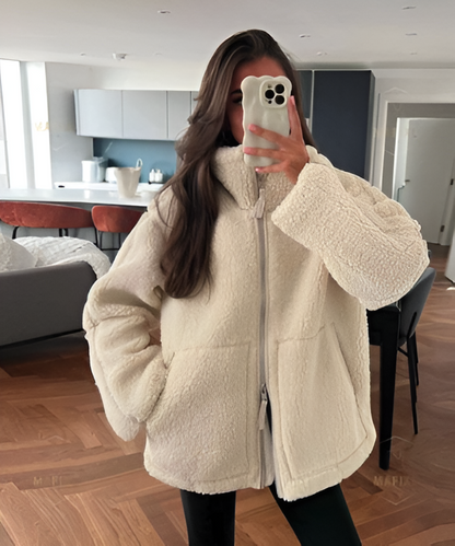 Women’s Oversized Teddy Coat – Lapel Collar with Large Patch Pockets