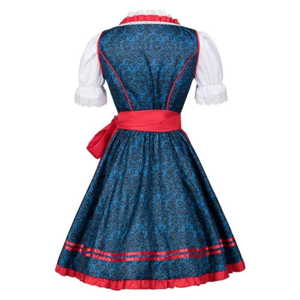 Women’s Traditional Festival Dirndl – Ribbon Bodice Dress with Layered Apron Skirt