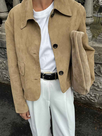 Women’s Tailored Button Jacket – Cropped Smart Casual Layer for Transitional Seasons