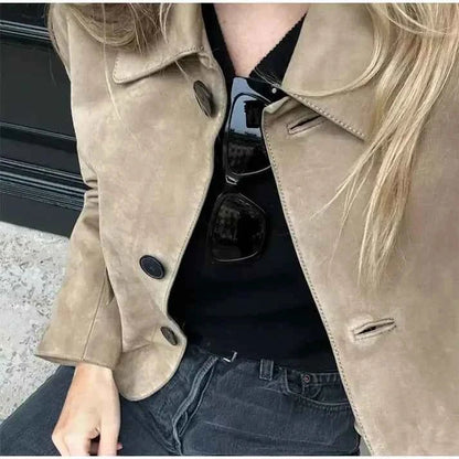 Women’s Tailored Button Jacket – Cropped Smart Casual Layer for Transitional Seasons