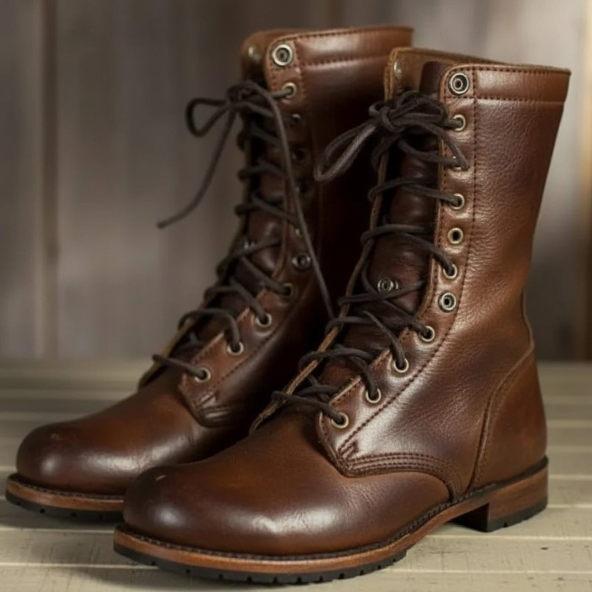 Women’s Lace-Up Mid-Calf Boots – Low Block-Heel Boots with Metal Eyelets and Lug Sole for Seasonal Wear
