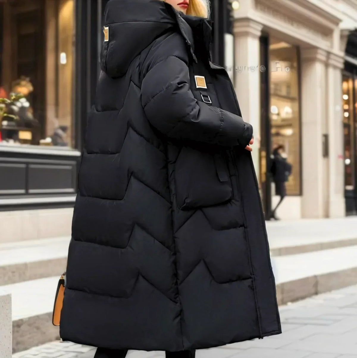 Women’s Longline Hooded Down Puffer Coat – Insulated Utility-Pocket Winter Layer for Cold-Weather Wear