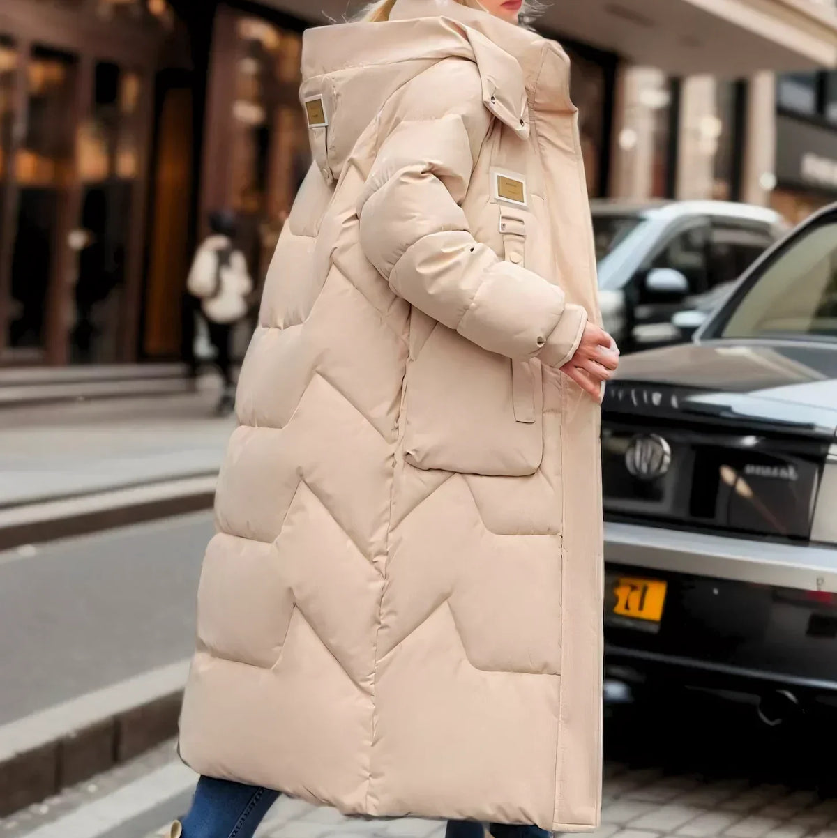 Women’s Longline Hooded Down Puffer Coat – Insulated Utility-Pocket Winter Layer for Cold-Weather Wear
