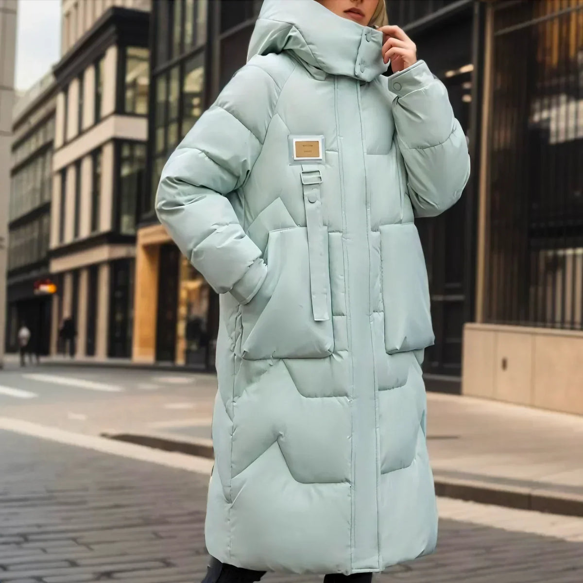 Women’s Longline Hooded Down Puffer Coat – Insulated Utility-Pocket Winter Layer for Cold-Weather Wear
