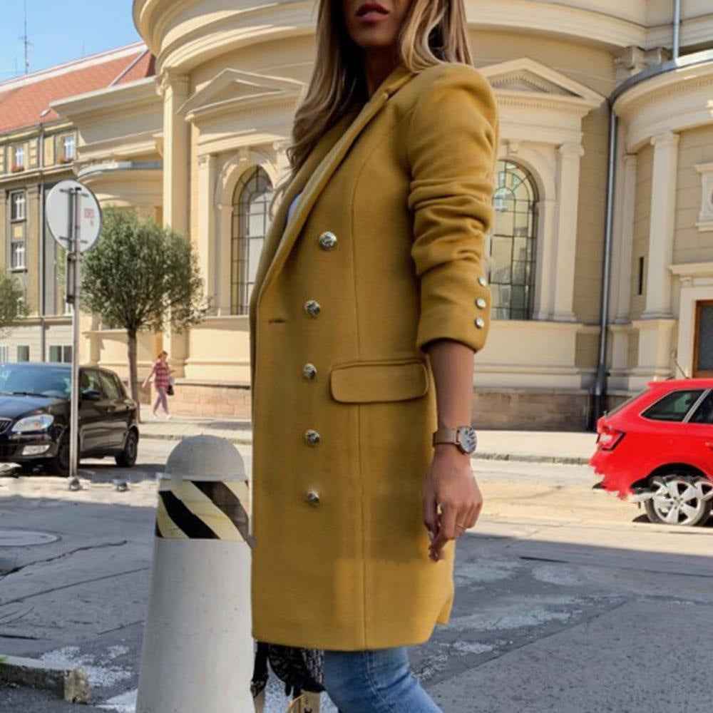 Women’s Double-Breasted Longline Coat – Tailored City Layer for Business and Evening Wear