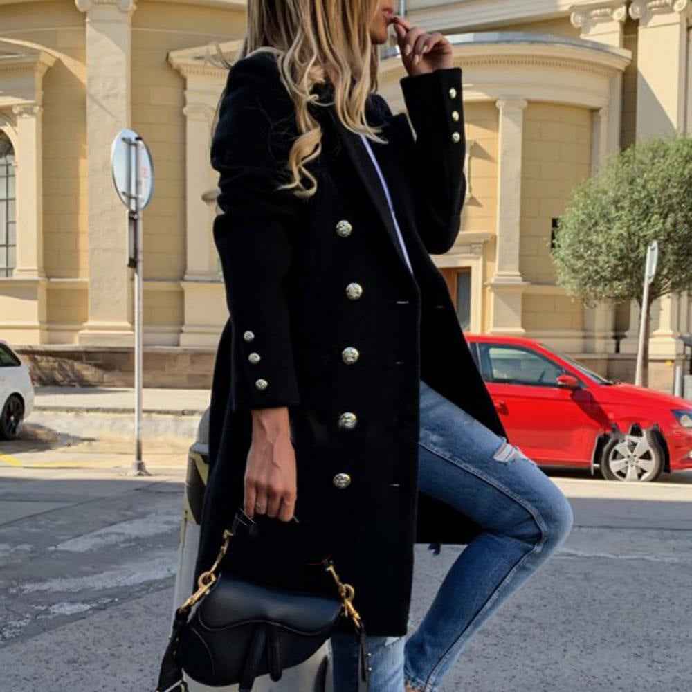 Women’s Double-Breasted Longline Coat – Tailored City Layer for Business and Evening Wear