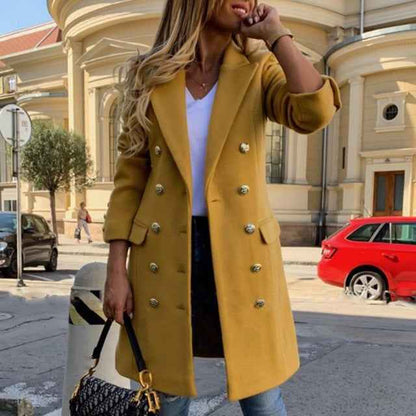 Women’s Double-Breasted Longline Coat – Tailored City Layer for Business and Evening Wear