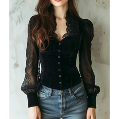 Women’s Lace Detail Blouse – Fitted Long-Sleeve Style for Evening and Smart Wear