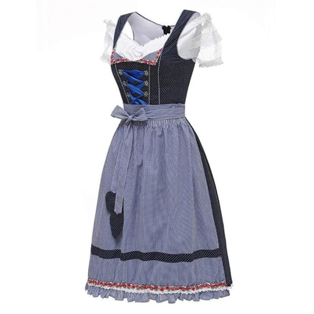 Women’s Apron Dirndl Dress – Off-Shoulder Oktoberfest Folk Dress with Ribbon Bodice