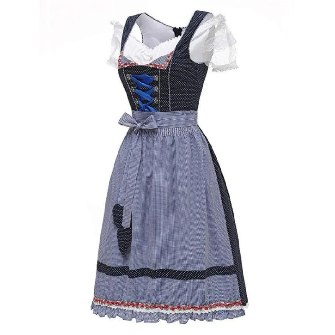 Women’s Apron Dirndl Dress – Off-Shoulder Oktoberfest Folk Dress with Ribbon Bodice