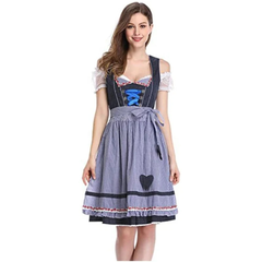 Women’s Apron Dirndl Dress – Off-Shoulder Oktoberfest Folk Dress with Ribbon Bodice