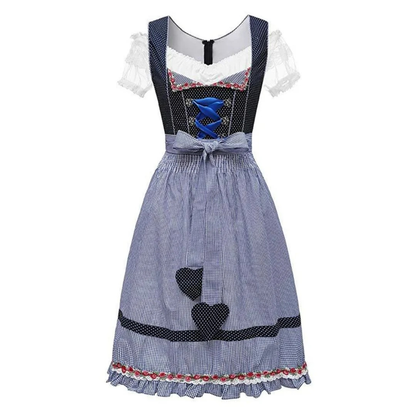 Women’s Apron Dirndl Dress – Off-Shoulder Oktoberfest Folk Dress with Ribbon Bodice