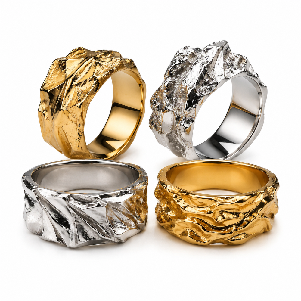 Four-piece men's pleated lava ring set