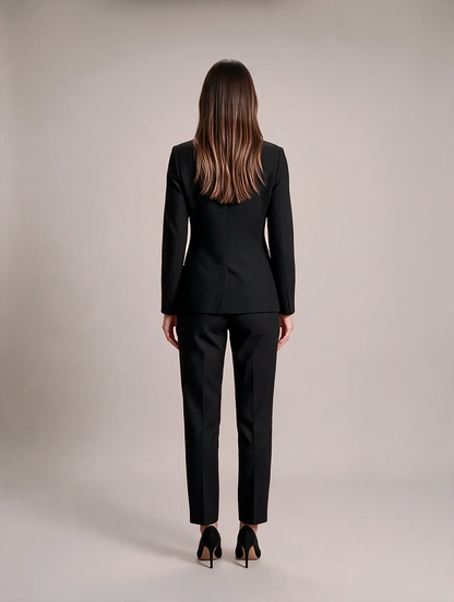 Women’s Tailored Trouser Suit – Double-Breasted Fitted Blazer with Straight-Leg Trousers for Office and Evening Wear