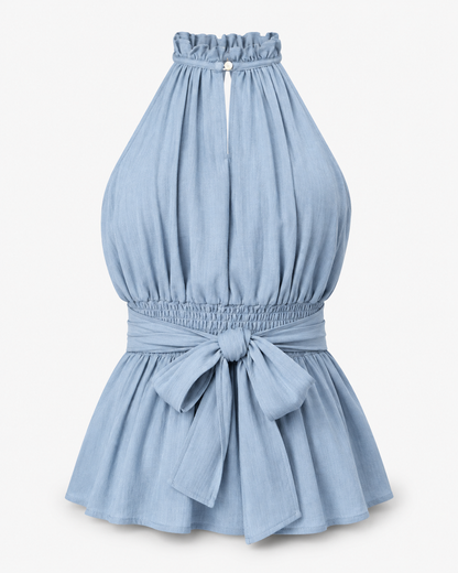 Women’s Halter-Neck Peplum Top – Gathered Waist Style for Summer and Occasion Wear