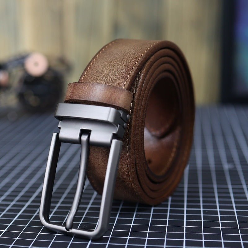 Men’s Classic Leather Belt – Adjustable Dress Belt with Sleek Metal Pin Buckle