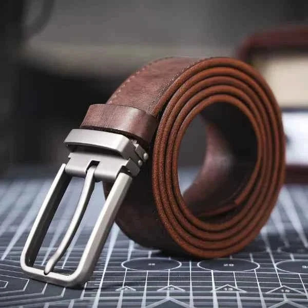 Men’s Classic Leather Belt – Adjustable Dress Belt with Sleek Metal Pin Buckle