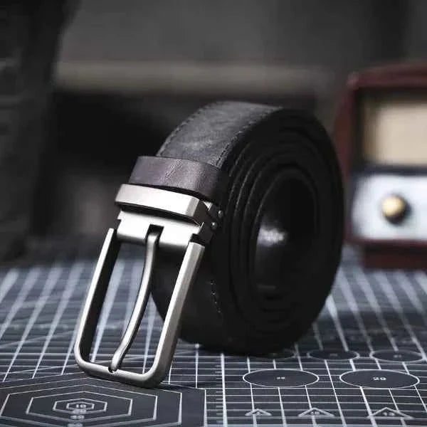Men’s Classic Leather Belt – Adjustable Dress Belt with Sleek Metal Pin Buckle