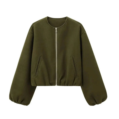 Women’s Cropped Bomber Jacket – Relaxed Zip-Up Layer for Transitional Weather