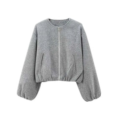 Women’s Cropped Bomber Jacket – Relaxed Zip-Up Layer for Transitional Weather