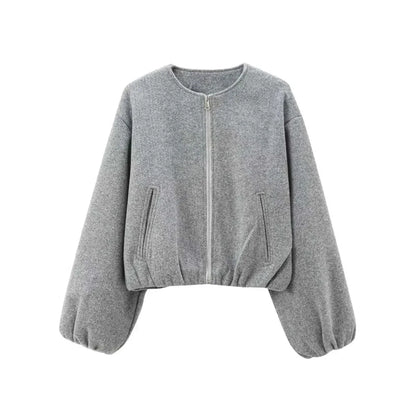 Women’s Cropped Bomber Jacket – Relaxed Zip-Up Layer for Transitional Weather