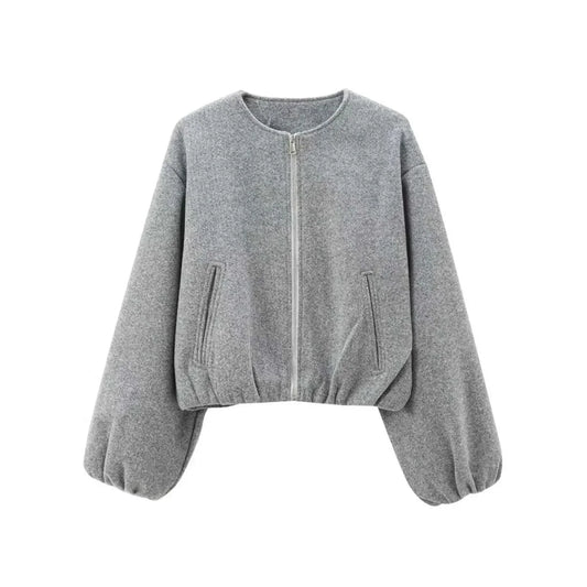Women’s Cropped Bomber Jacket – Relaxed Zip-Up Layer for Transitional Weather