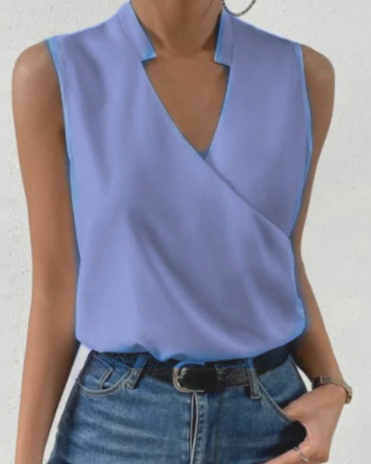 Women’s Wrap Front Blouse – Sleeveless V-Neck Top for Summer and Smart Casual Wear