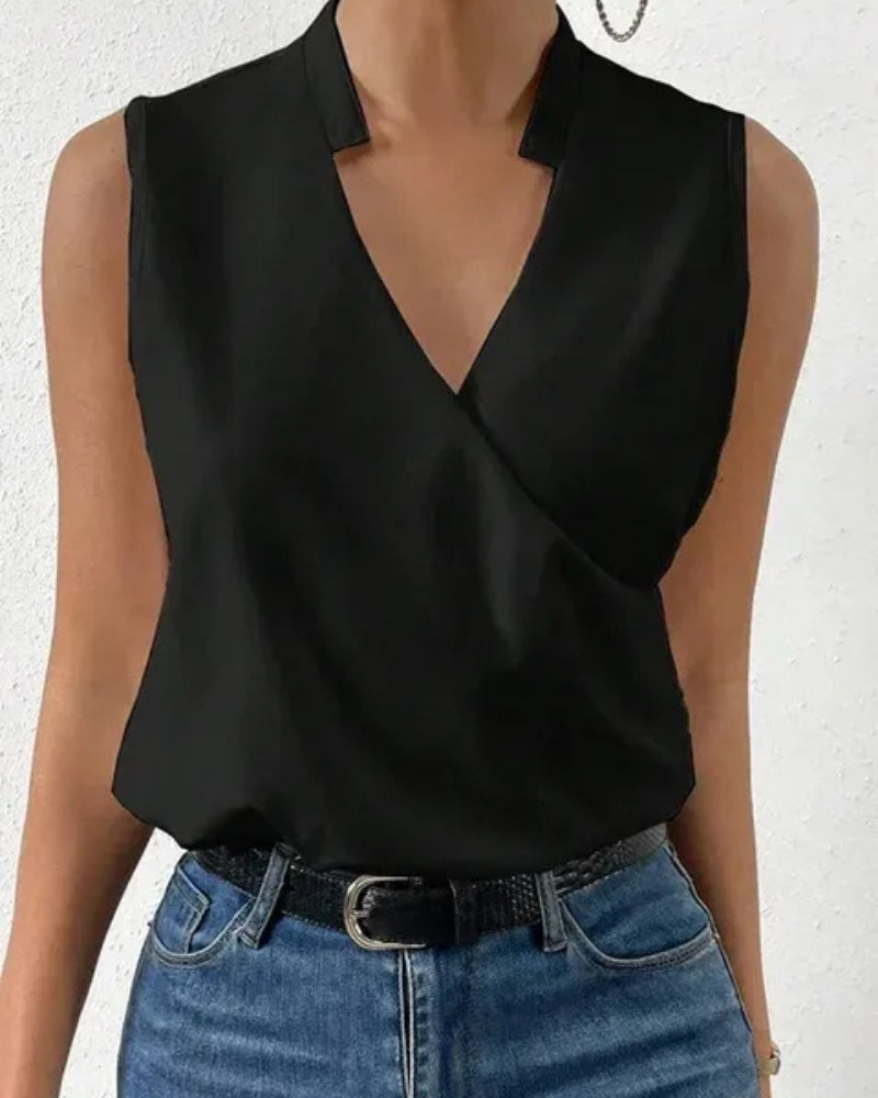 Women’s Wrap Front Blouse – Sleeveless V-Neck Top for Summer and Smart Casual Wear
