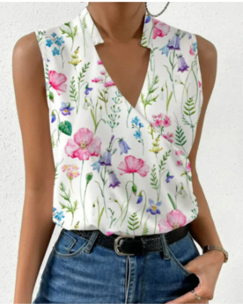 Women’s Wrap Front Blouse – Sleeveless V-Neck Top for Summer and Smart Casual Wear
