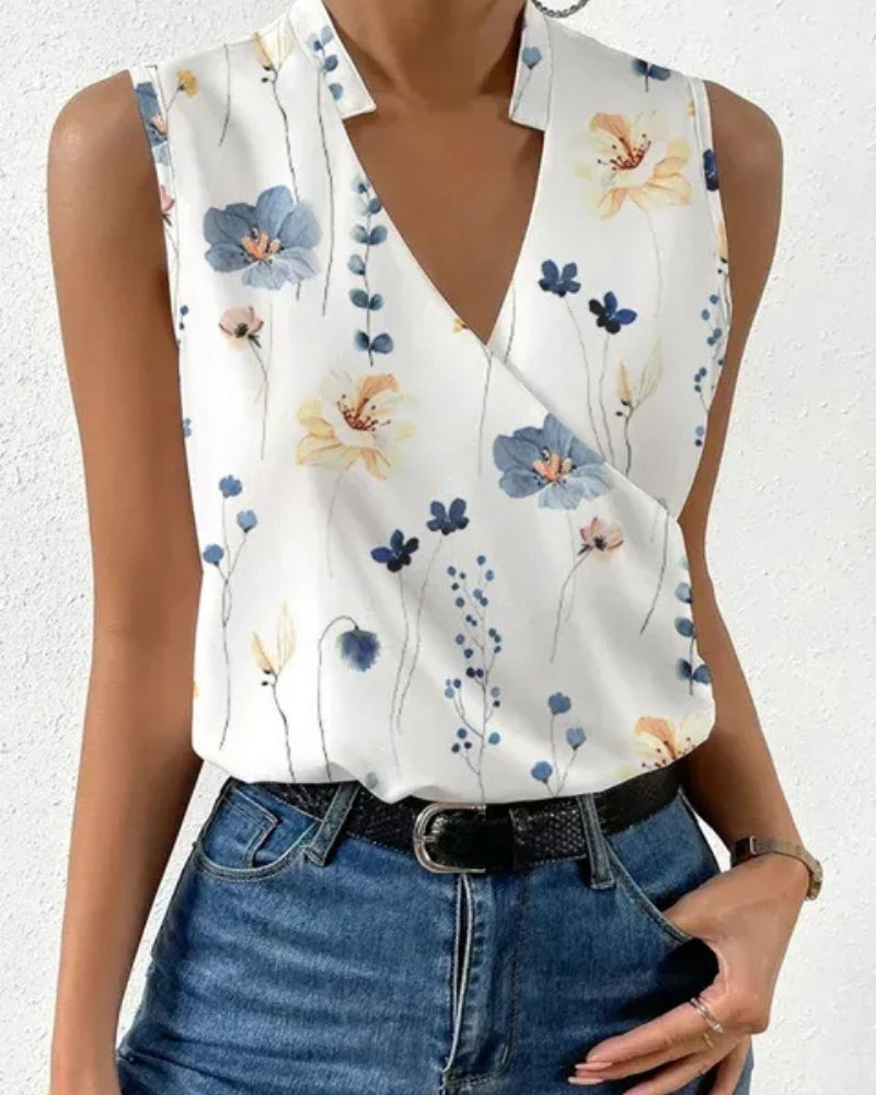 Women’s Wrap Front Blouse – Sleeveless V-Neck Top for Summer and Smart Casual Wear